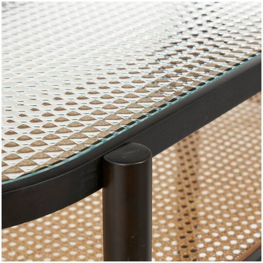Brown Rattan Console Table with Pressed Tempered Glass Top